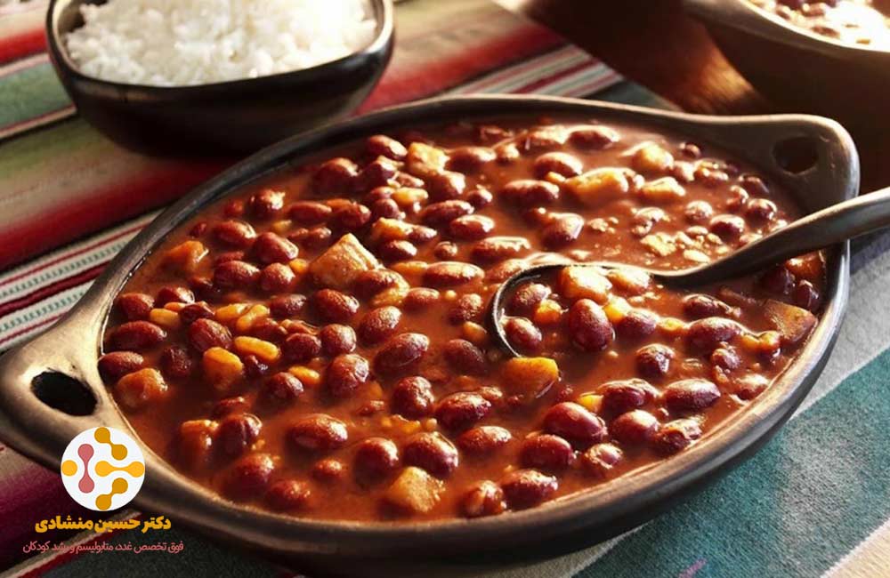 خوراک لوبیا چیتی با آبلیمو + برنج قهوه‌ای